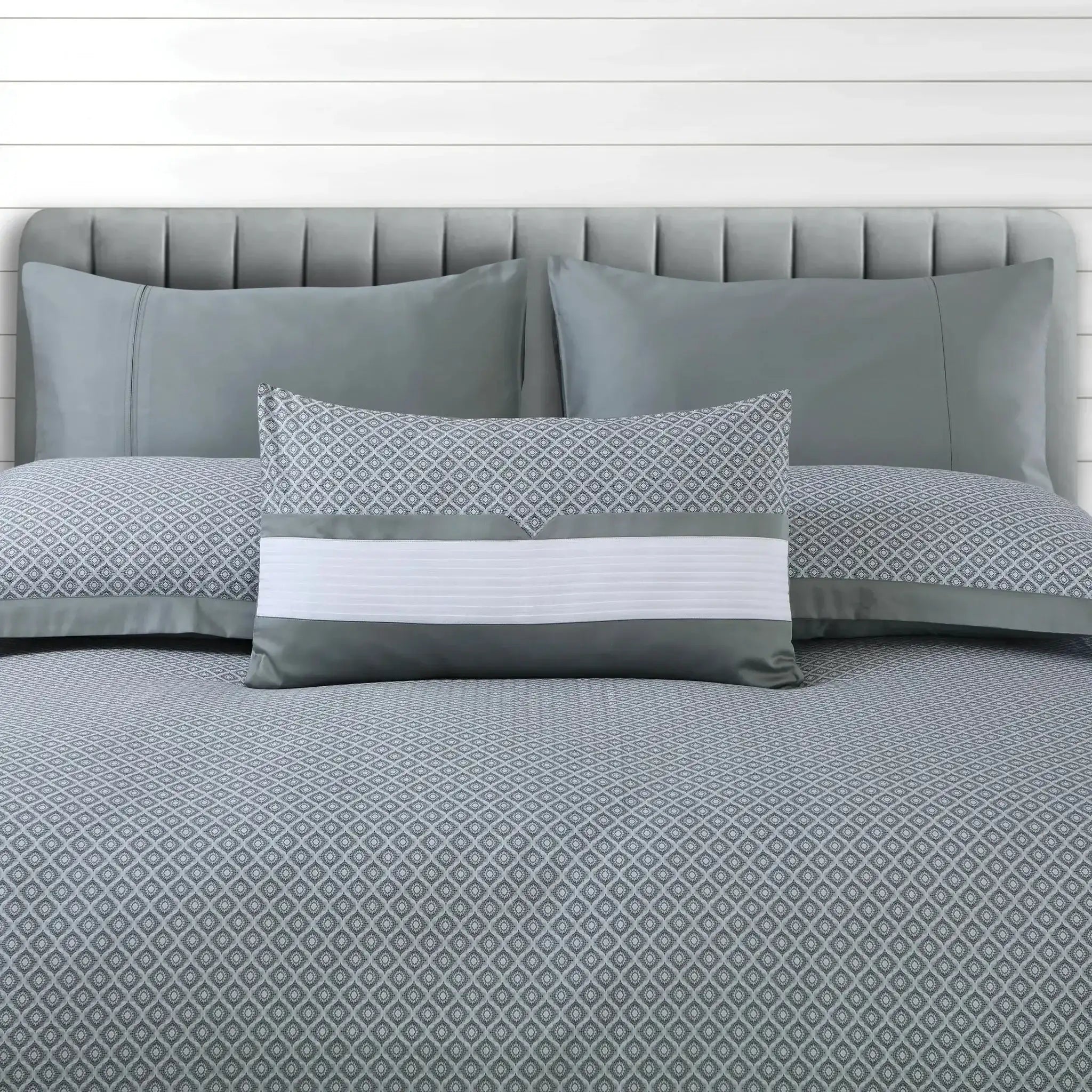 Malako Caèn 500TC 100% Egyptian Cotton Olive Grey Modern Abstract 7 Piece Flannel Dohar Set - MALAKO