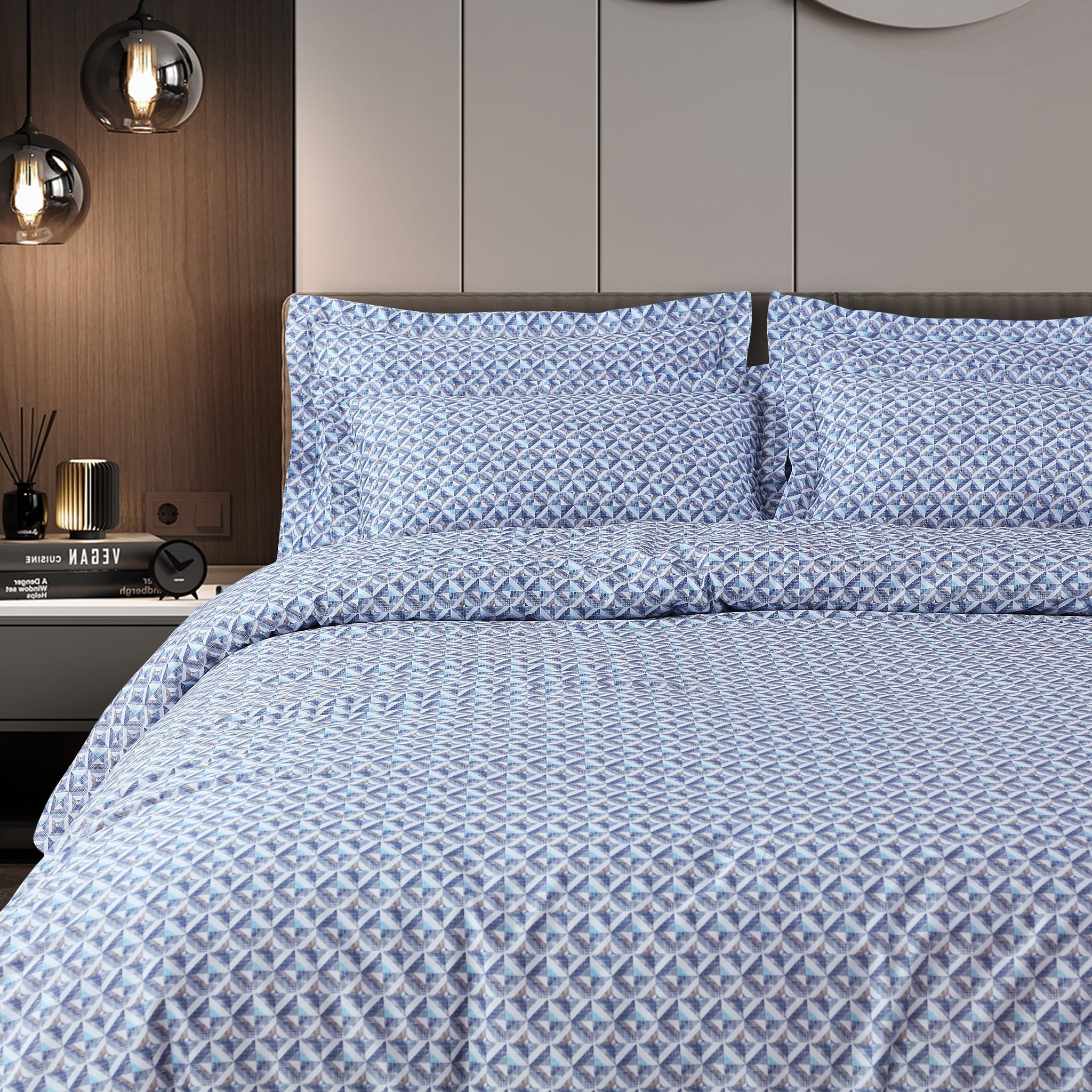 Malako Caèn Bedding Set - Blue Abstract 100% Cotton King Size Bedsheet With Comforter - MALAKO