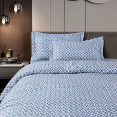 Malako Caèn Bedding Set - Blue Abstract 100% Cotton King Size Bedsheet With Comforter - MALAKO