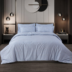 Malako Caèn Bedding Set - Blue Abstract 100% Cotton King Size Bedsheet With Comforter - MALAKO