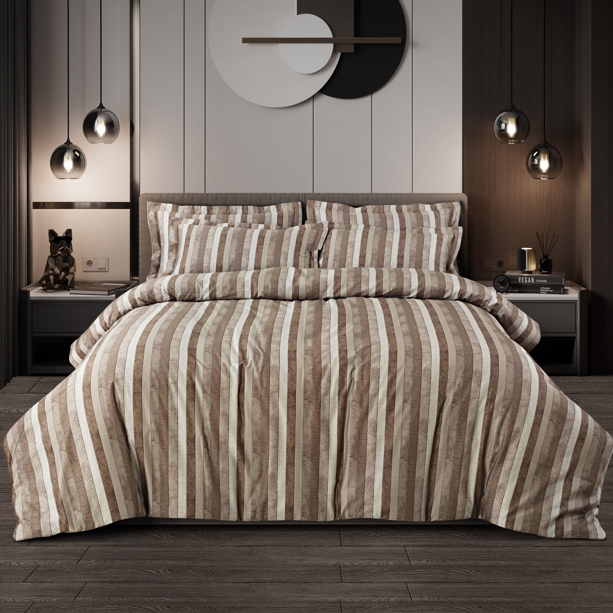 Malako Caèn Brown Abstract 500 TC 100% Cotton King Size Bedsheet/Duvet Cover - MALAKO