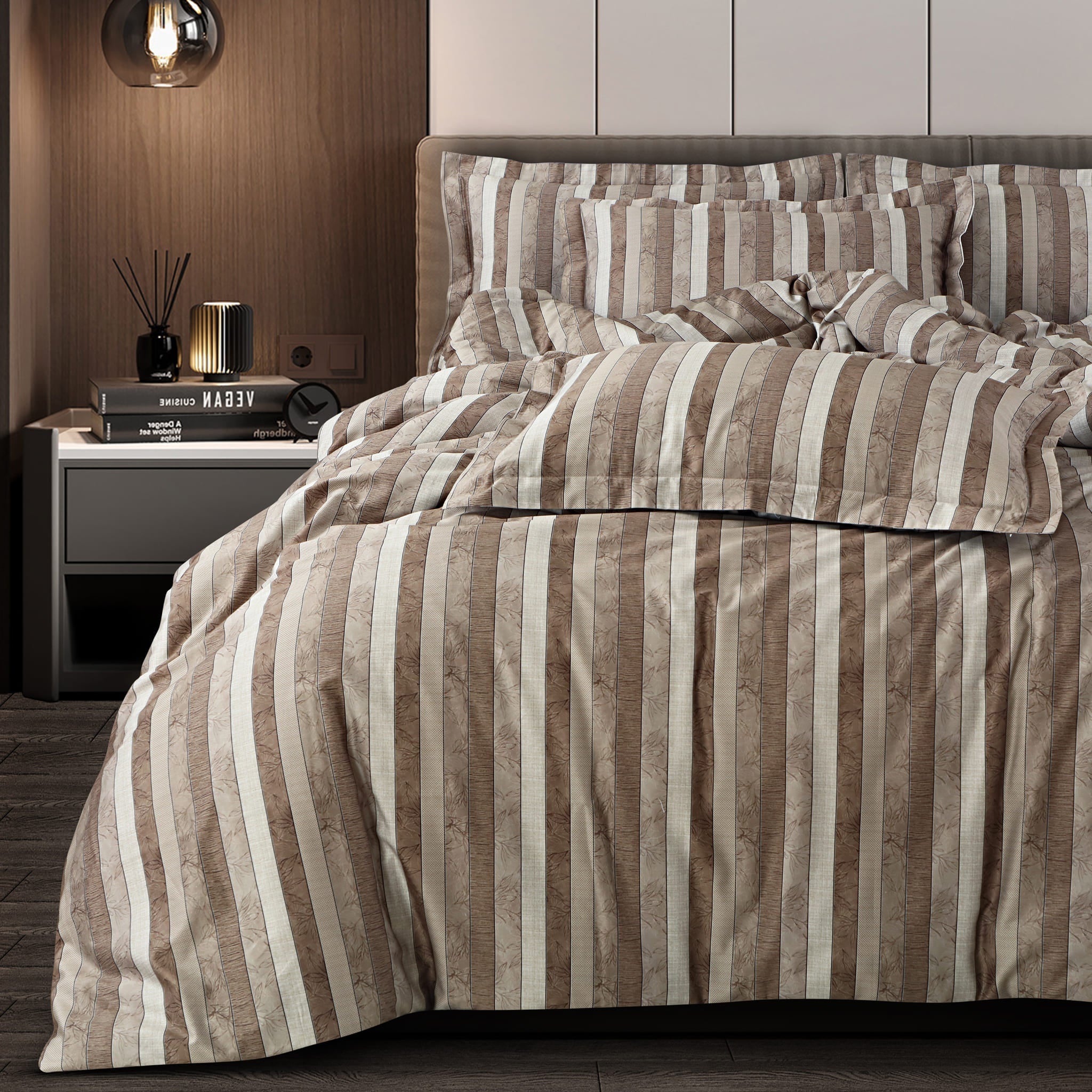 Malako Caèn Brown Abstract 500 TC 100% Cotton King Size Bedsheet/Duvet Cover - MALAKO