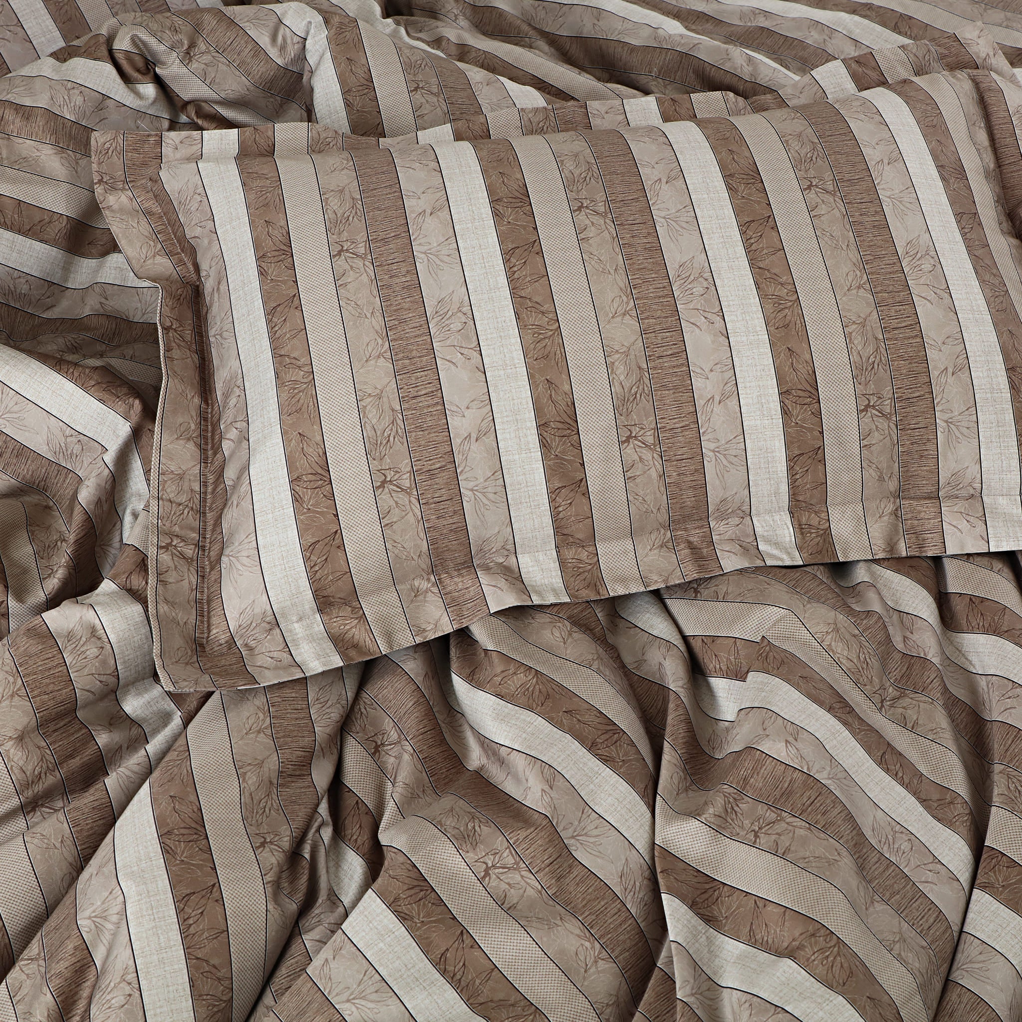 Malako Caèn Brown Abstract 500 TC 100% Cotton King Size Bedsheet/Duvet Cover - MALAKO