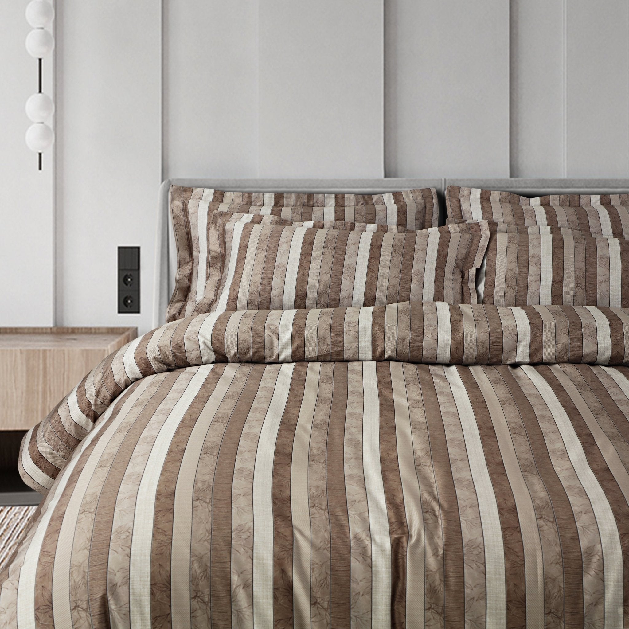 Malako Caèn Brown Abstract 500 TC 100% Cotton King Size Bedsheet/Duvet Cover - MALAKO