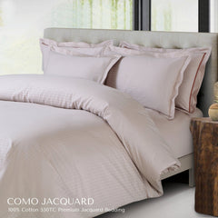Malako Como Jacquard Beige Checks 550 TC 100% Cotton King Size Bedding Set - MALAKO