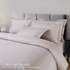 Malako Como Jacquard Beige Checks 550 TC 100% Cotton King Size Bedding Set - MALAKO