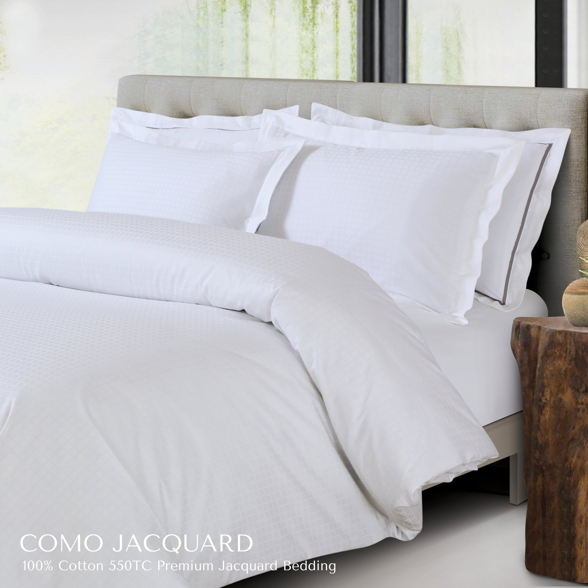 Malako Como Jacquard Brilliant White Checks 550 TC 100% Cotton Duvet Cover - MALAKO