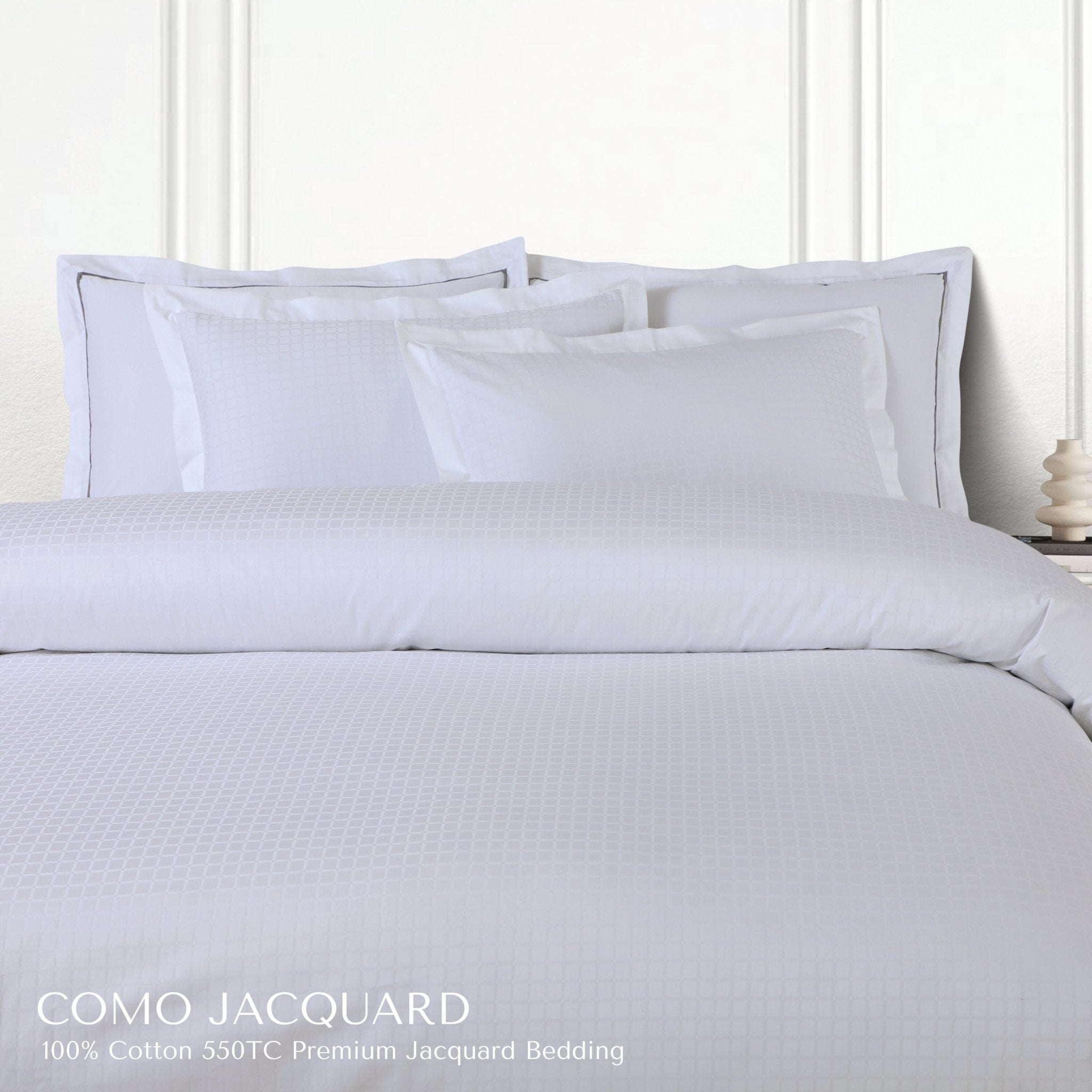 Malako Como Jacquard Brilliant White Checks 550 TC 100% Cotton Duvet Cover - MALAKO