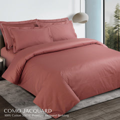 Malako Como Jacquard Cedar/Rust Checks 550 TC 100% Cotton King Size Bedding - MALAKO