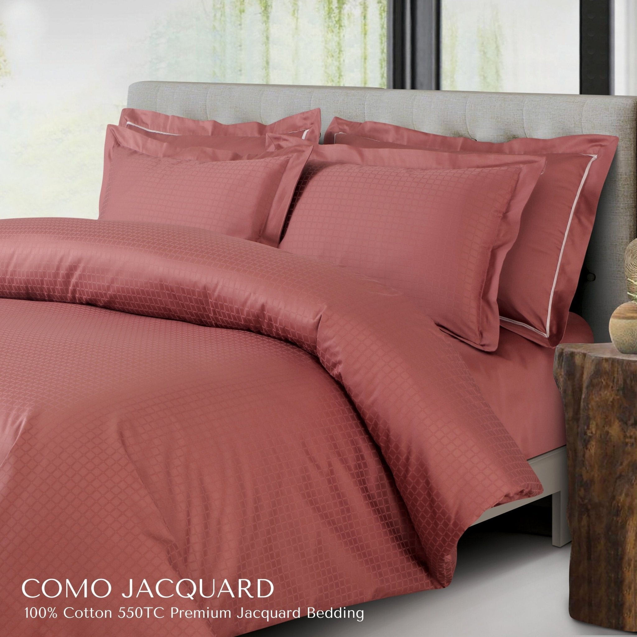 Malako Como Jacquard Checkered 550 TC 100% Cotton King Size Bedding - MALAKO