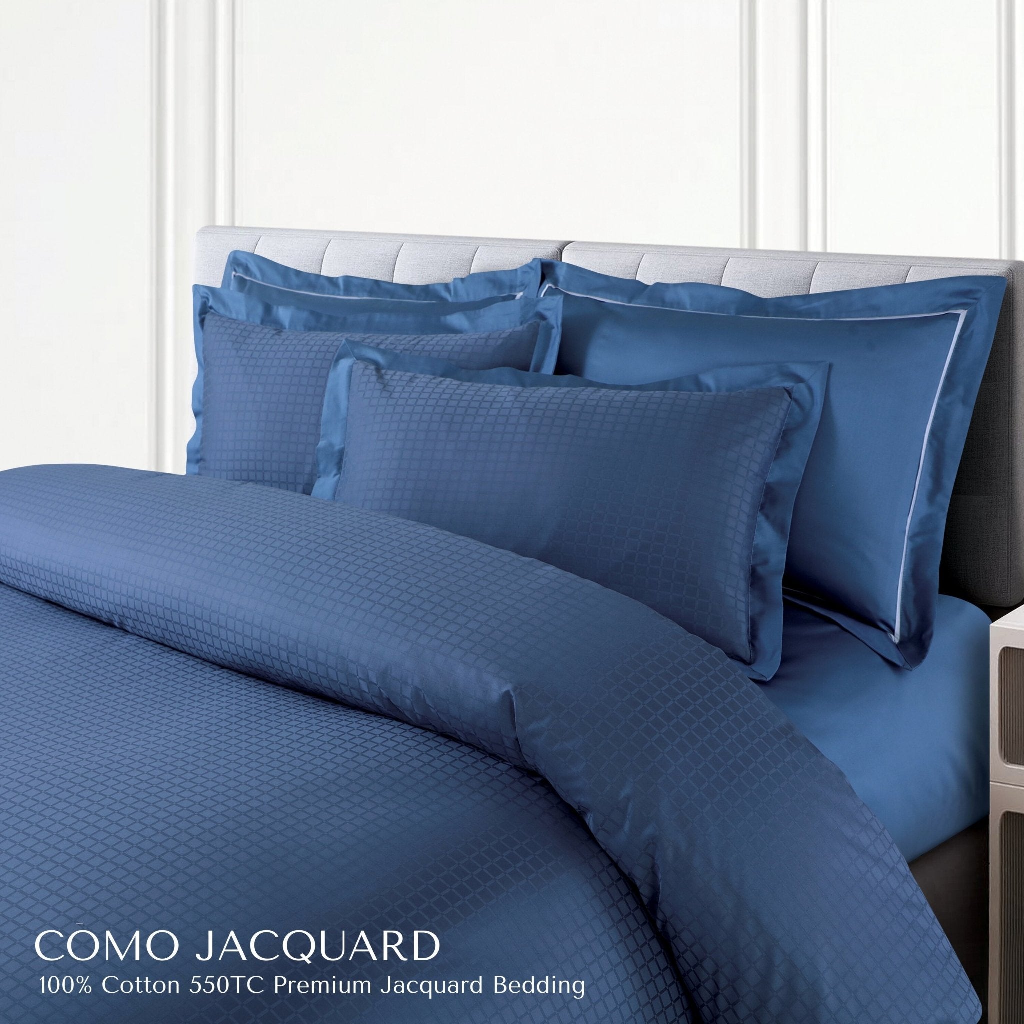 Malako Como Jacquard Checkered 550 TC 100% Cotton King Size Bedding - MALAKO