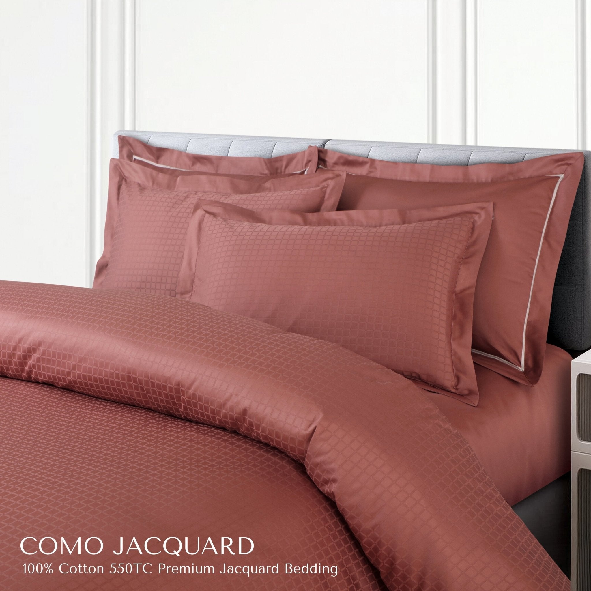 Malako Como Jacquard Checkered 550 TC 100% Cotton King Size Bedding - MALAKO