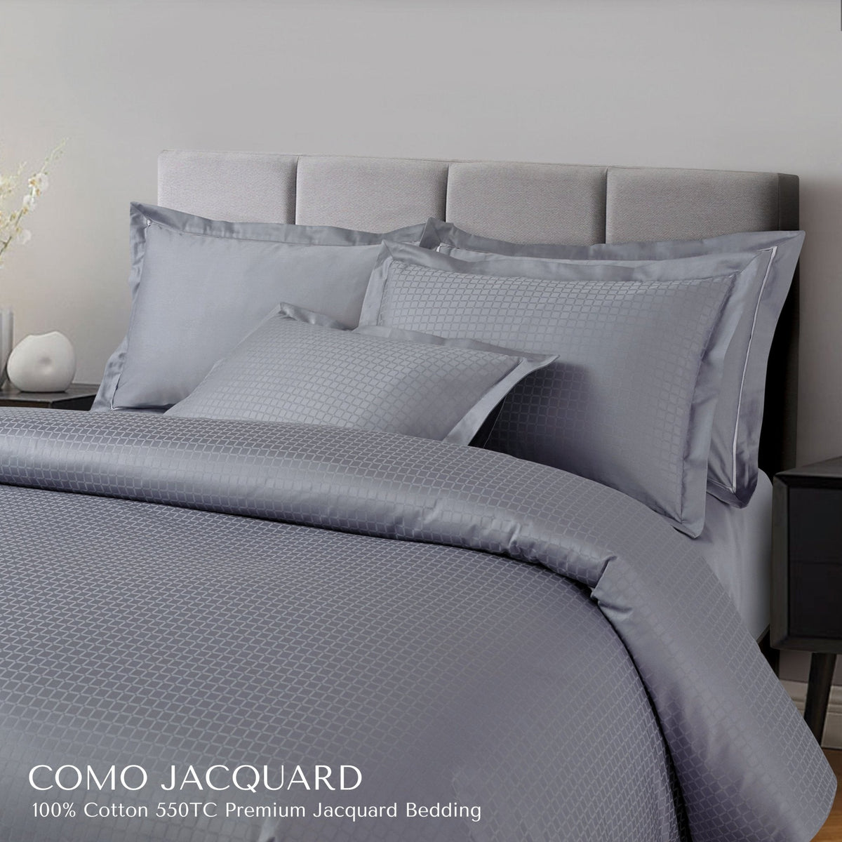 Malako Como Jacquard Grey Checks 550 TC 100% Cotton Duvet Cover - MALAKO