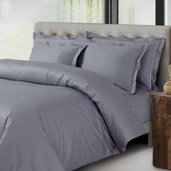 Malako Como Jacquard Grey Checks 550 TC 100% Cotton King Size Bedding Set - MALAKO