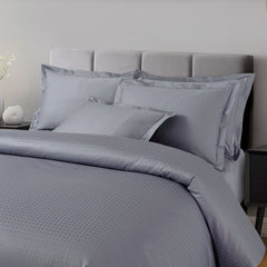 Malako Como Jacquard Grey Checks 550 TC 100% Cotton King Size Bedding Set - MALAKO