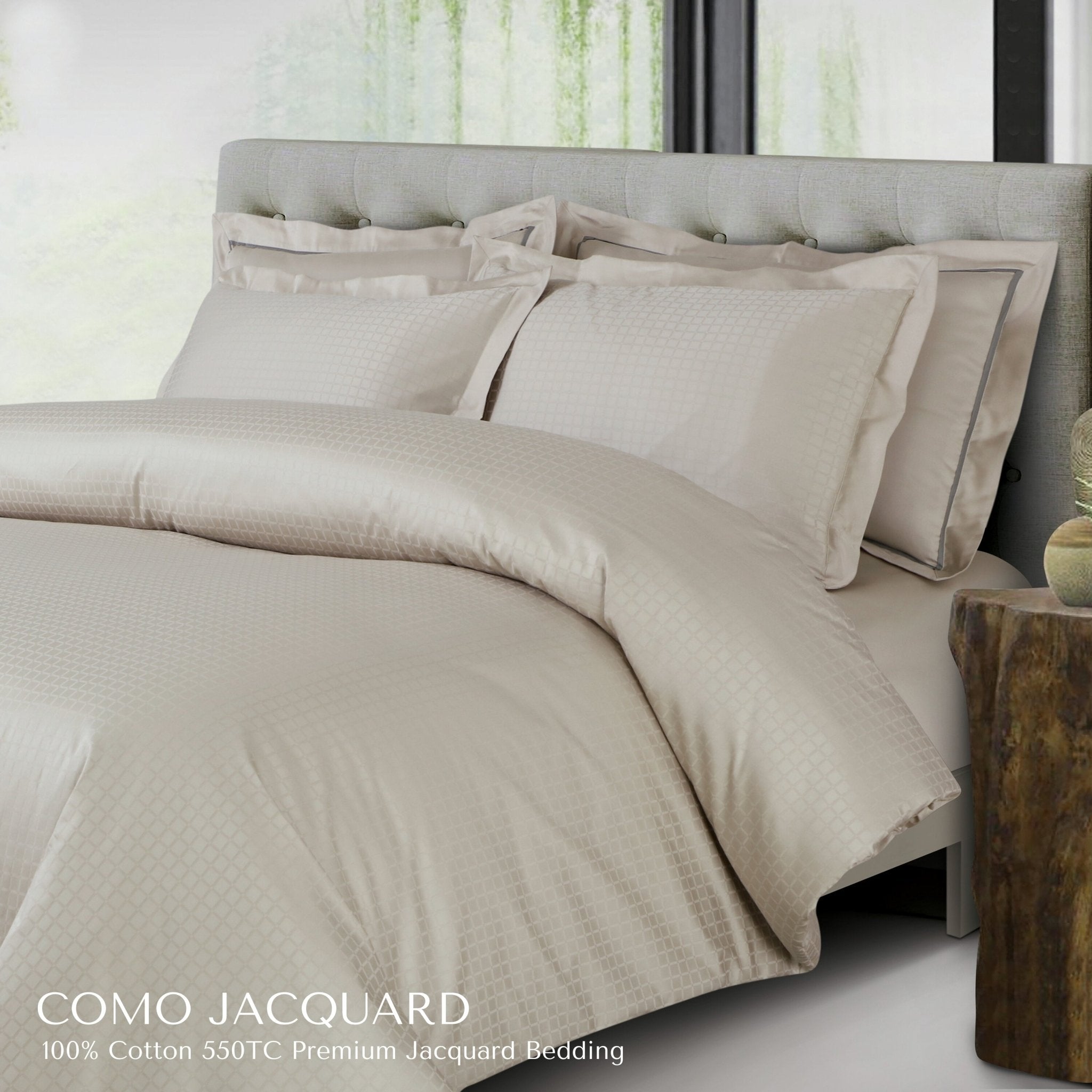 Malako Como Jacquard Olive Beige Checks 550 TC 100% Cotton Duvet Cover - MALAKO