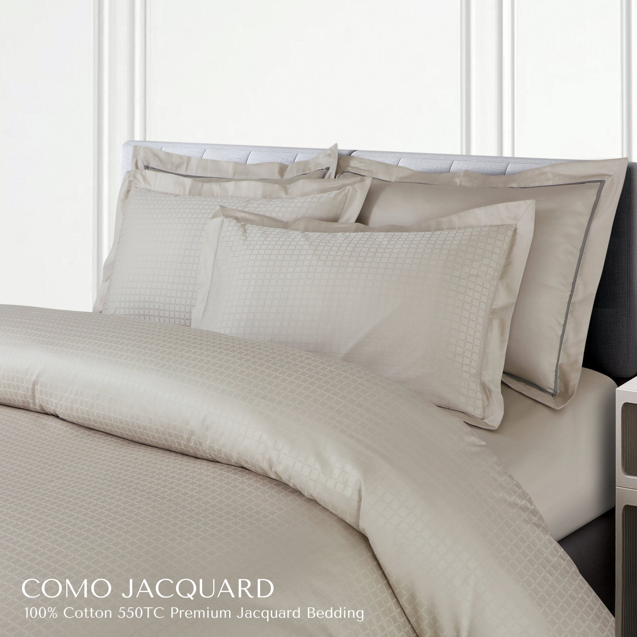 Malako Como Jacquard Olive Beige Checks 550 TC 100% Cotton Duvet Cover - MALAKO