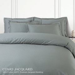Malako Como Jacquard Olive Green Checks 550 TC 100% Cotton King Size Bedding - MALAKO