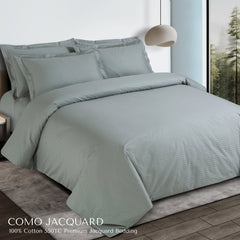 Malako Como Jacquard Olive Green Checks 550 TC 100% Cotton King Size Bedding - MALAKO