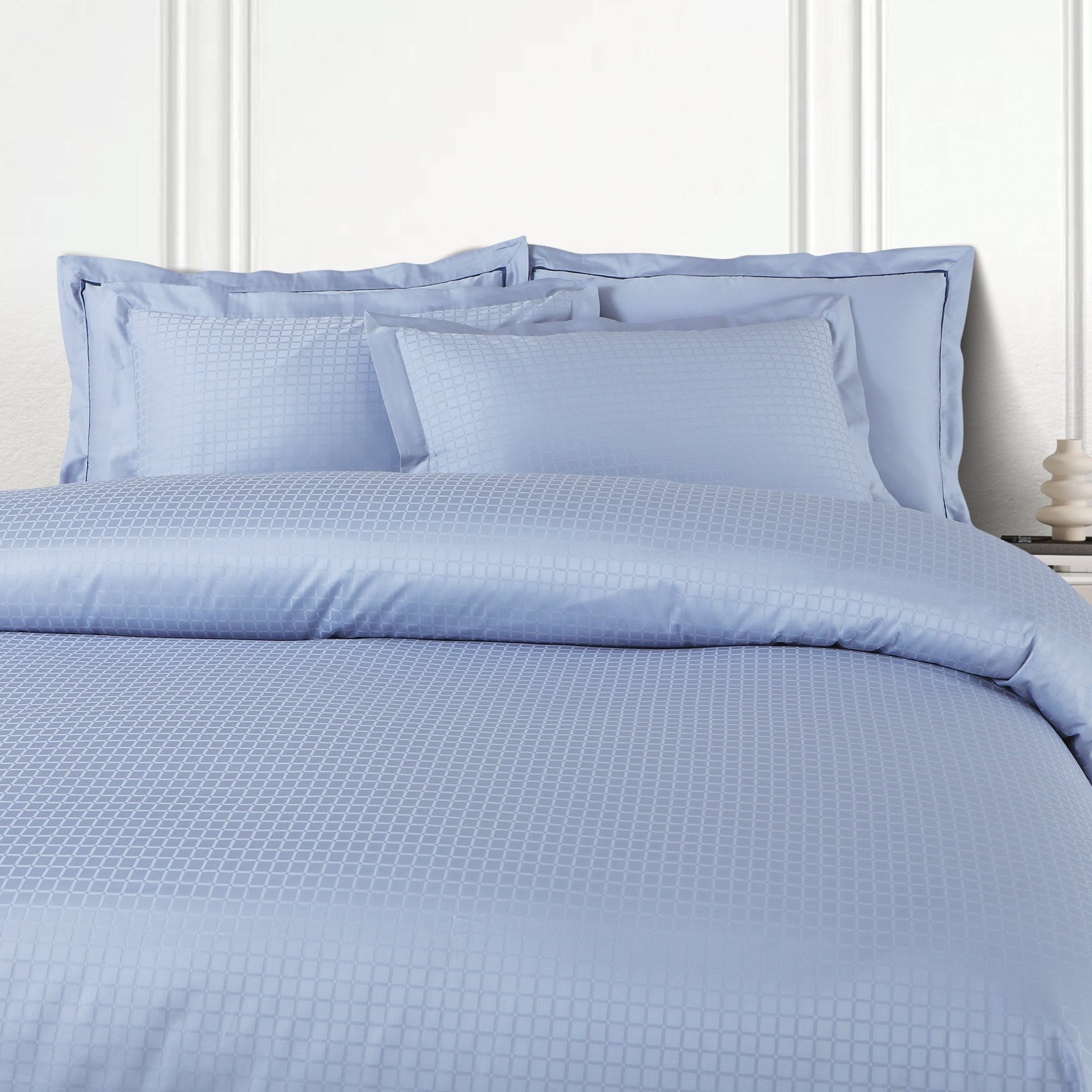 Malako Como Jacquard Pigeon Blue Checks 550 TC 100% Cotton Duvet Cover - MALAKO