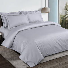 Malako Como Jacquard Silver Grey Checks 550 TC 100% Cotton Duvet Cover - MALAKO