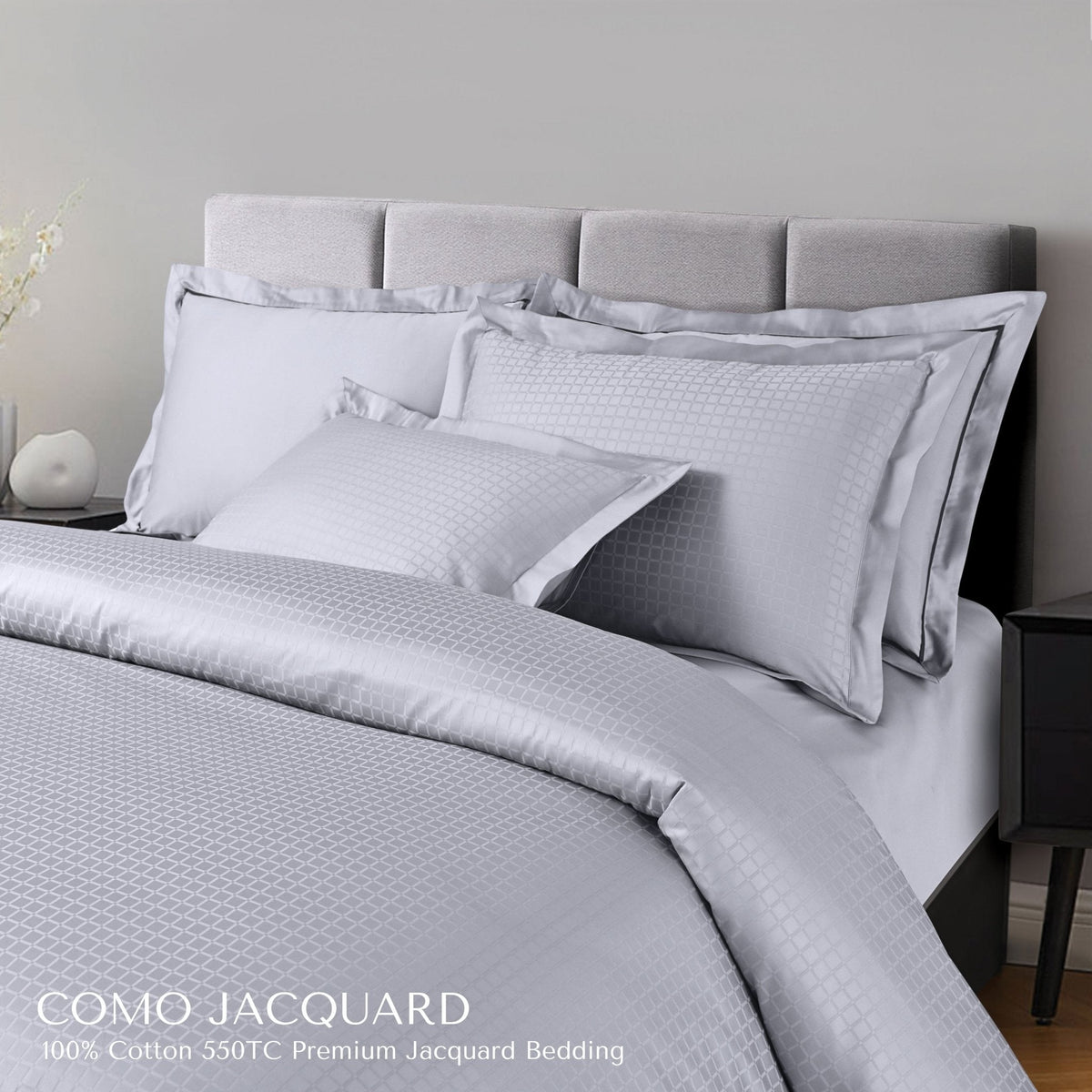 Malako Como Jacquard Silver Grey Checks 550 TC 100% Cotton Duvet Cover - MALAKO