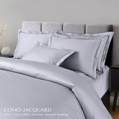 Malako Como Jacquard Silver Grey Checks 550 TC 100% Cotton King Size Bedding Set - MALAKO