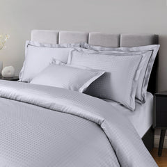 Malako Como Jacquard Silver Grey Checks 550 TC 100% Cotton King Size Bedding Set - MALAKO