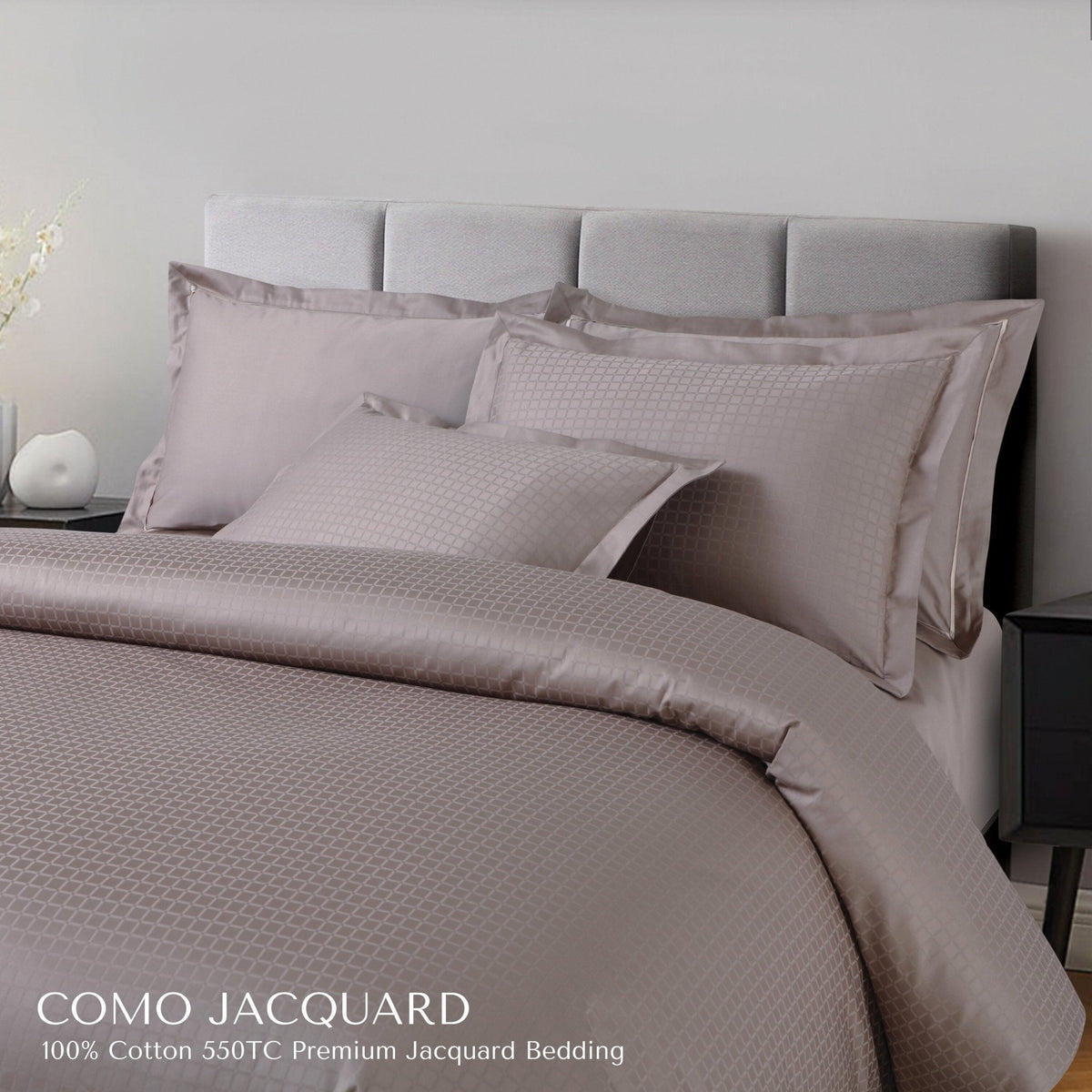 Malako Como Jacquard Taupe Brown Checks 550 TC 100% Cotton Duvet Cover - MALAKO