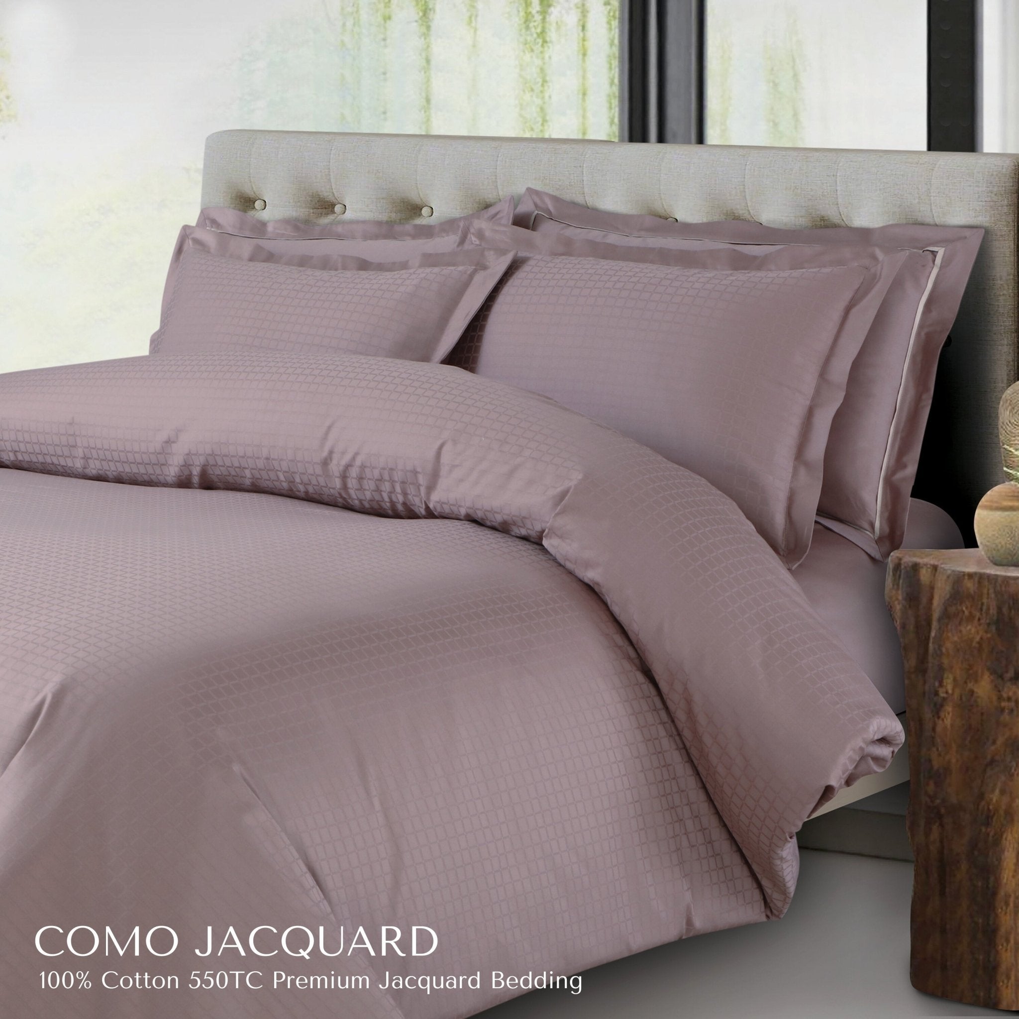 Malako Como Jacquard Wine Mauve Checks 550 TC 100% Cotton Duvet Cover - MALAKO