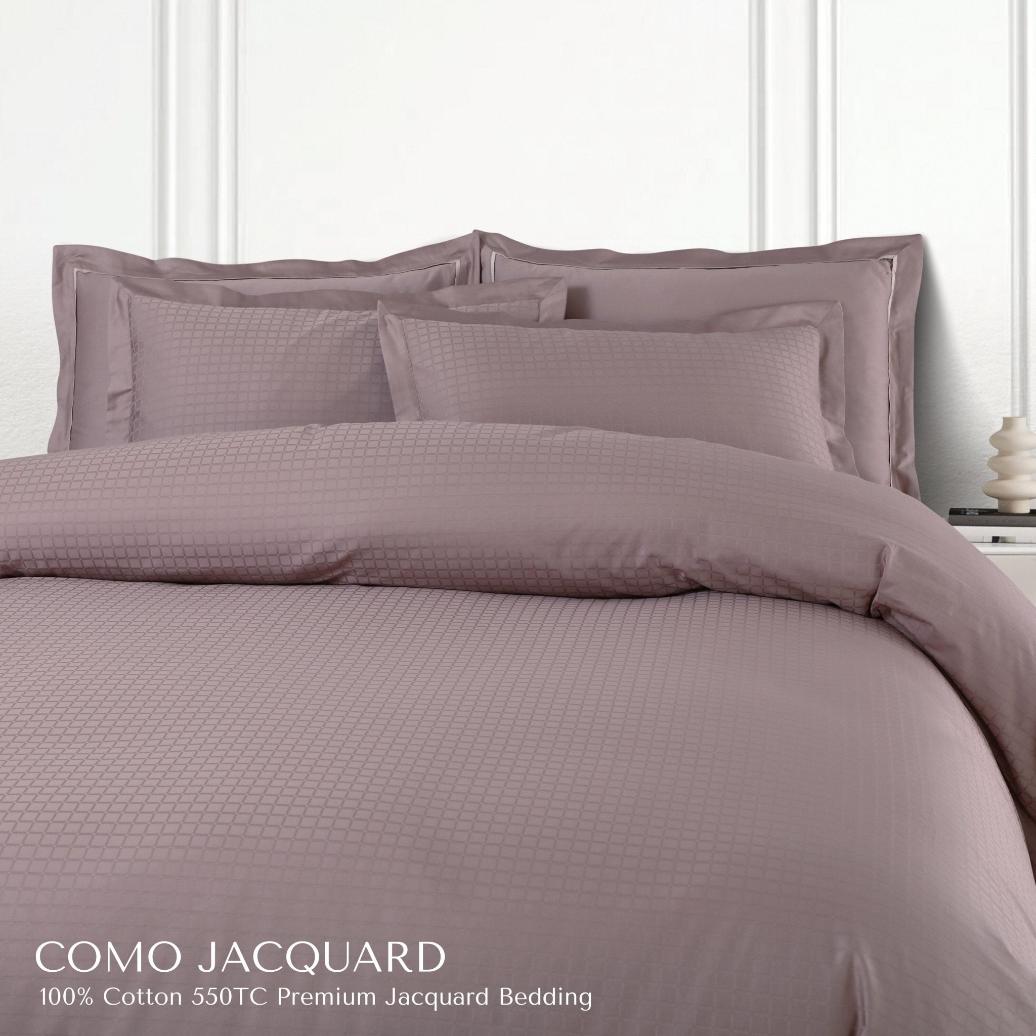Malako Como Jacquard Wine Mauve Checks 550 TC 100% Cotton Duvet Cover - MALAKO