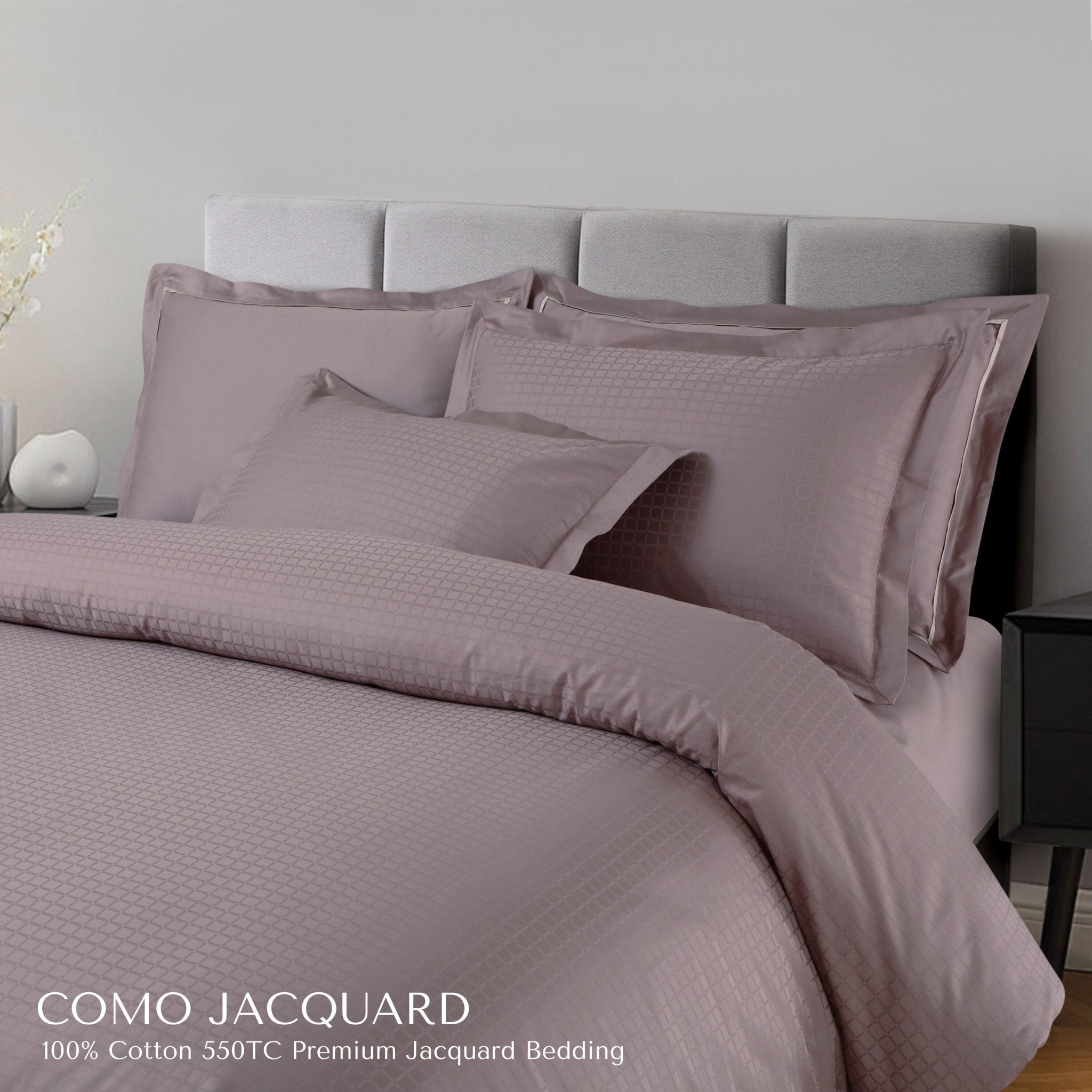 Malako Como Jacquard Wine Mauve Checks 550 TC 100% Cotton Duvet Cover - MALAKO