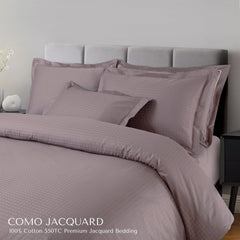 Malako Como Jacquard Wine Mauve Checks 550 TC 100% Cotton King Size Bedding Set - MALAKO