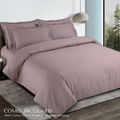 Malako Como Jacquard Wine Mauve Checks 550 TC 100% Cotton King Size Bedding Set - MALAKO