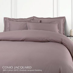 Malako Como Jacquard Wine Mauve Checks 550 TC 100% Cotton King Size Bedding Set - MALAKO
