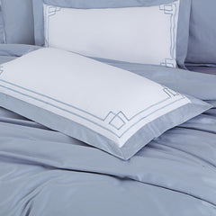 Malako Grace Embroidered Bed Sheet - Pigeon Blue Solid King Size 100% Cotton Bedsheet With 4 Pillow Covers - MALAKO