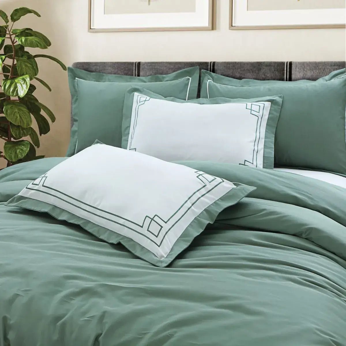 Malako Grace Embroidery Plain Emerald Green King Size 100% Cotton Bed Sheet - MALAKO