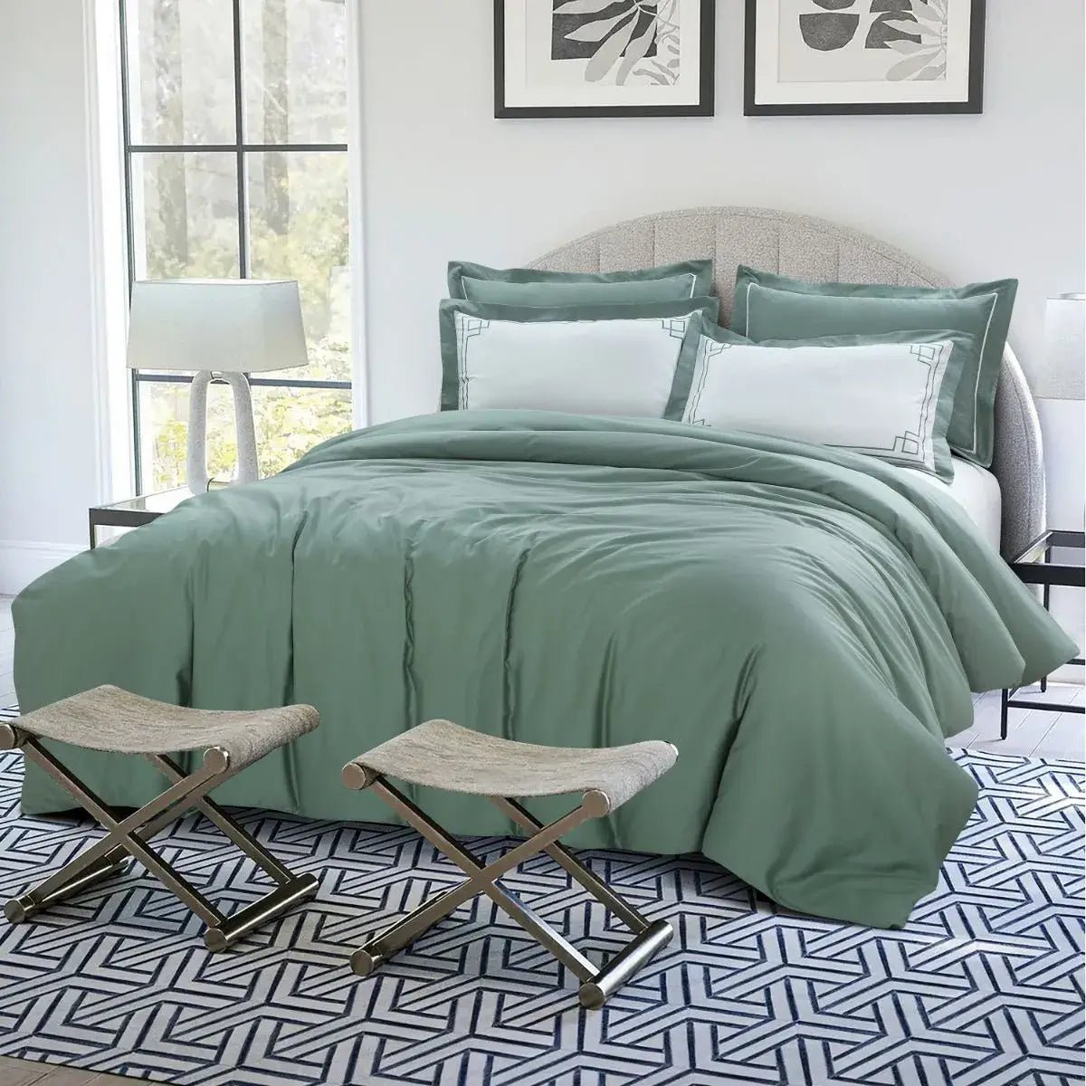 Malako Grace Embroidery Plain Emerald Green King Size 100% Cotton Bed Sheet - MALAKO