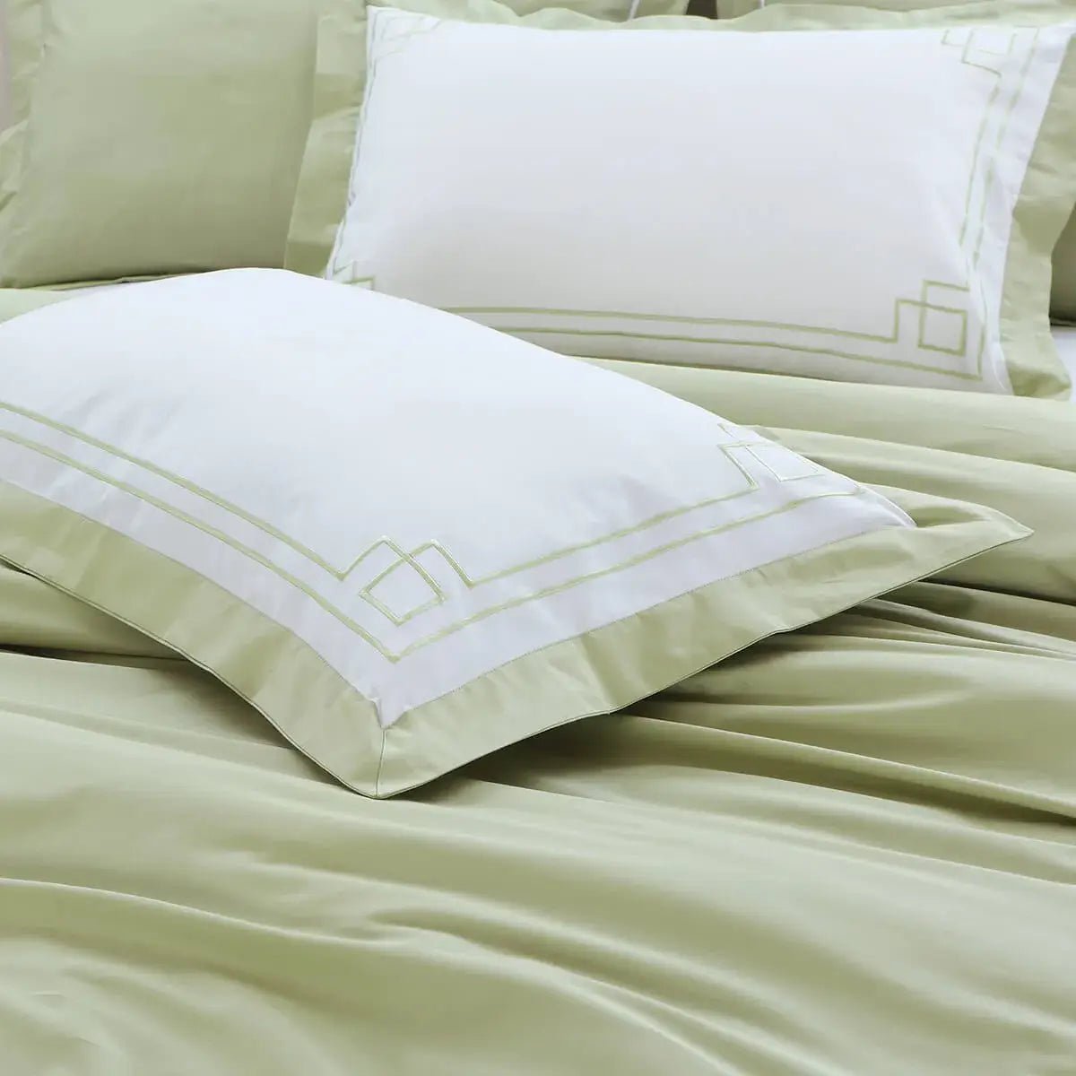 Malako Grace Embroidery Plain Sage Green King Size 100% Cotton Bed Sheet - MALAKO