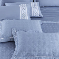 Malako Kairo 500 TC Pigeon Blue Solid King Size 100% Cotton Quilted Bed Cover/Embroidered Bed Sheet Set - MALAKO