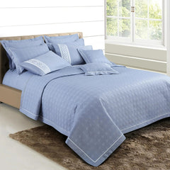 Malako Kairo 500 TC Pigeon Blue Solid King Size 100% Cotton Quilted Bed Cover/Embroidered Bed Sheet Set - MALAKO