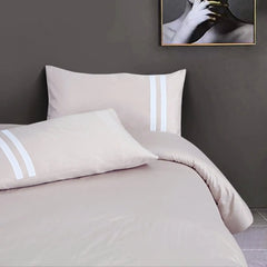 Malako Luxe 550TC 100% Cotton Almond Beige King Size Plain Bedsheet with 2 Striped Pillow Cases