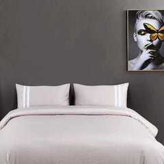 Malako Luxe 550TC 100% Cotton Almond Beige King Size Plain Bedsheet with 2 Striped Pillow Cases