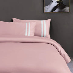 Malako Luxe 550TC 100% Cotton Blush Pink King Size Plain Bedsheet with 2 Striped Pillow Cases - MALAKO
