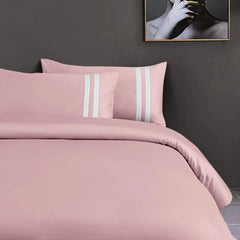Malako Luxe 550TC 100% Cotton Blush Pink King Size Plain Bedsheet with 2 Striped Pillow Cases