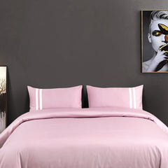 Malako Luxe 550TC 100% Cotton Blush Pink King Size Plain Bedsheet with 2 Striped Pillow Cases - MALAKO