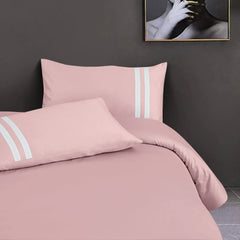 Malako Luxe 550TC 100% Cotton Blush Pink King Size Plain Bedsheet with 2 Striped Pillow Cases - MALAKO