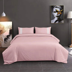 Malako Luxe 550TC 100% Cotton Blush Pink King Size Plain Bedsheet with 2 Striped Pillow Cases - MALAKO