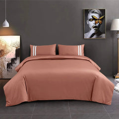 Malako Luxe 550TC 100% Cotton Cedar Rust King Size Plain Bedsheet with 2 Striped Pillow Cases