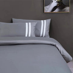 Malako Luxe 550TC 100% Cotton Dark Grey King Size Plain Bedsheet with 2 Striped Pillow Cases